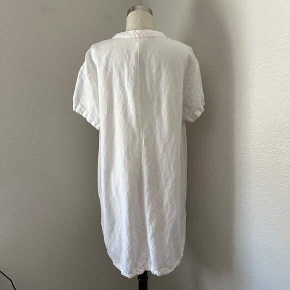 H&M Popover Shift Mini Dress V Neck Short Sleeve Linen Blend Breathable Vacay Mi - Picture 3 of 11